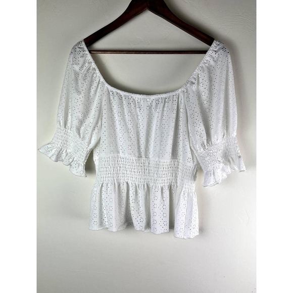 Urban Romantic white eyelit smocked crop top Sz Med - Picture 4 of 4